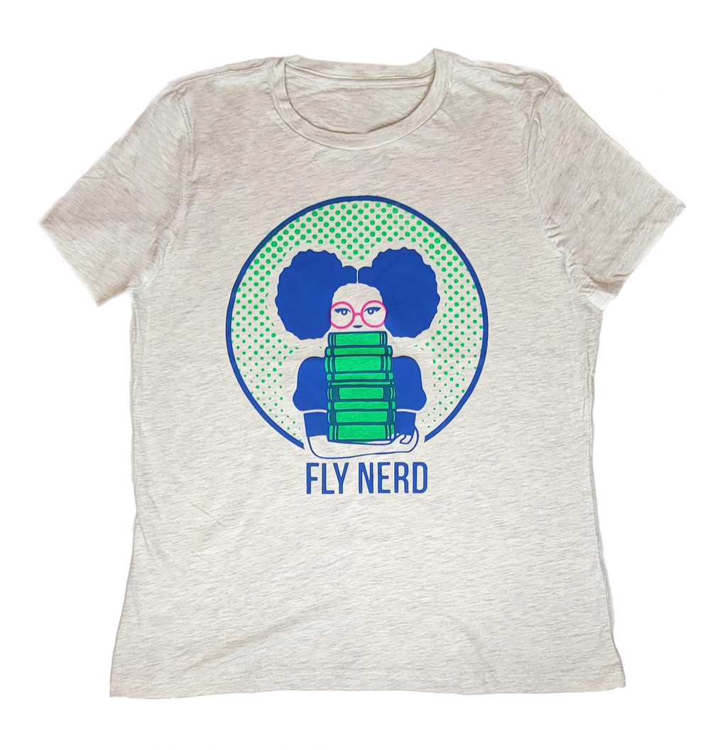 Fly Nerd Bookworm Oatmeal Relaxed Fit Ladies Tee