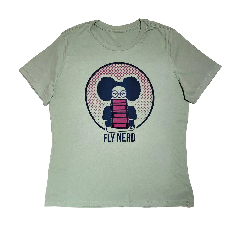 Fly Nerd Bookworm Sage Relaxed Fit Ladies Tee