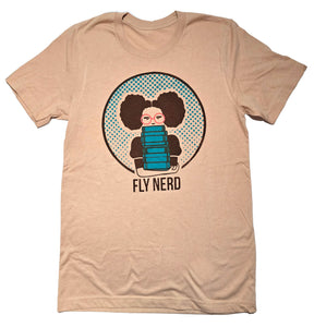 Fly Nerd Bookworm Girl Tan Unisex Tee